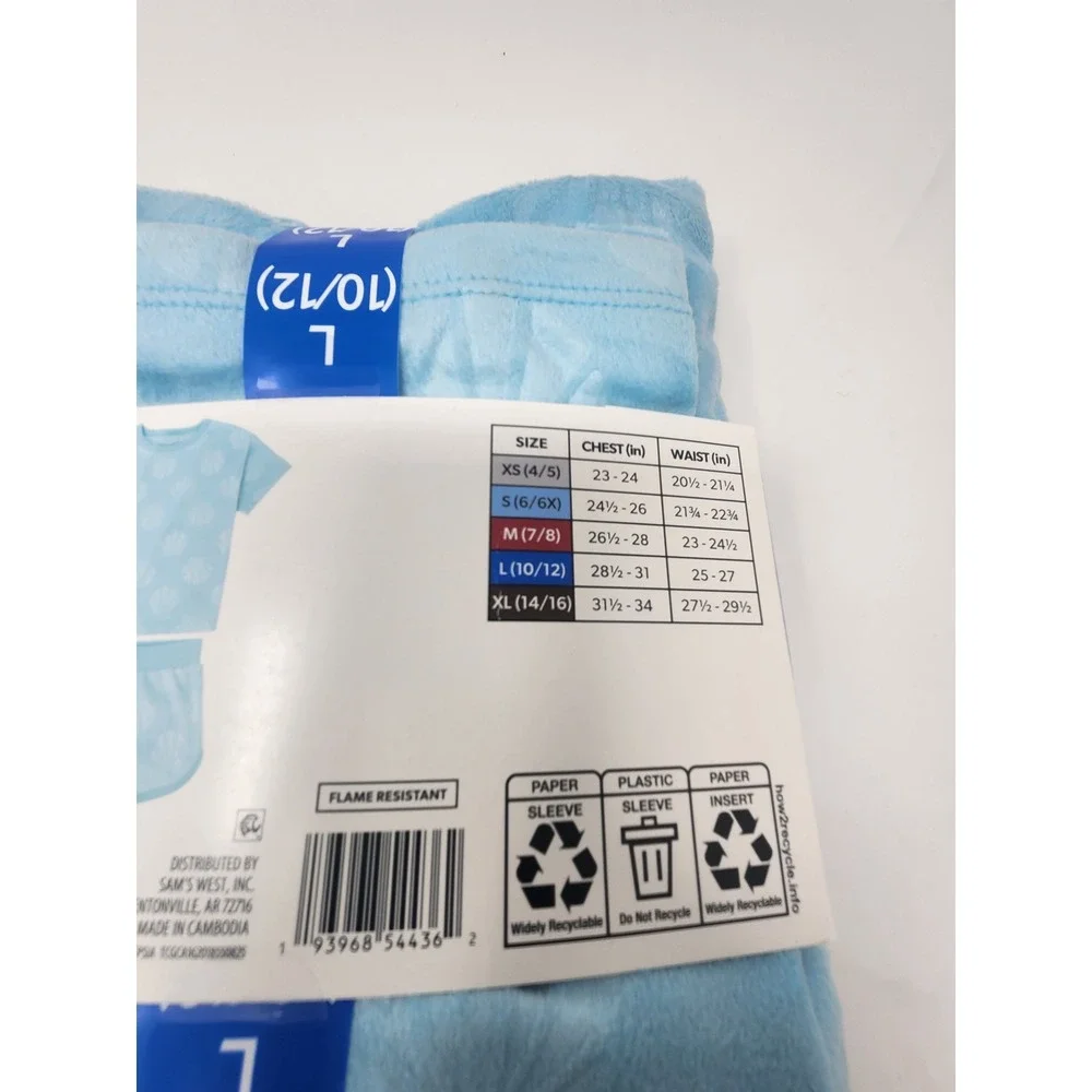 Member's Mark Girls Cozy Pajama Set Blue Polyester Fleece Casual Size Large